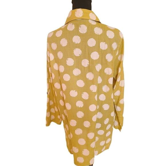 Lior Womens Rayon Blend Tunic Blouse Collared Rolled Sleeve Polka Print Medium - Picture 3 of 13